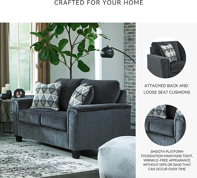 Signature Design by Ashley Abinger Chenille Contemporary Loveseat with 2 Accent Pillows Dark Gray