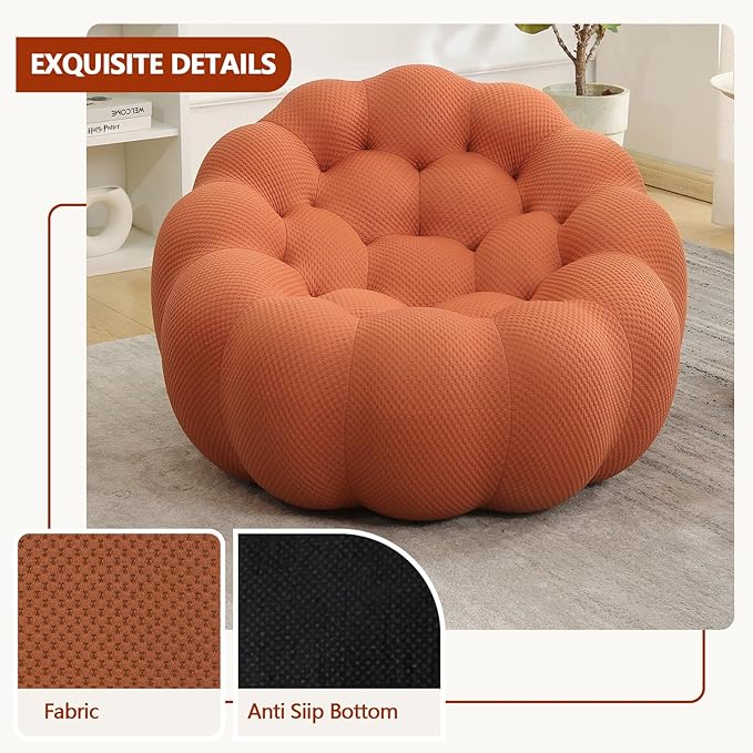 36 Oversized Bubble Chair Upholstered Mesh Fabric Bubble Sofa Couch &amp Floor Lounge Chair with 3D Honeycomb Design for Living Room Office Apartment Small Space - No Assembly Required (Orange)