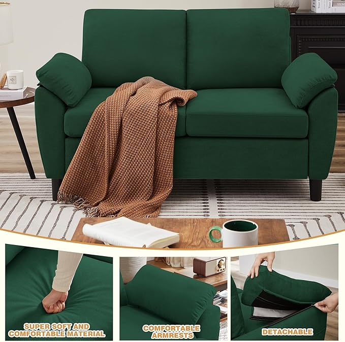 4 Piece Convertible Sectional Sofa Set Modern Linen Small L Shaped Couch with Reversible Chaise 3-Seater Sofa &amp Loveseat &amp Armchair for Living Room Office Apartment Green