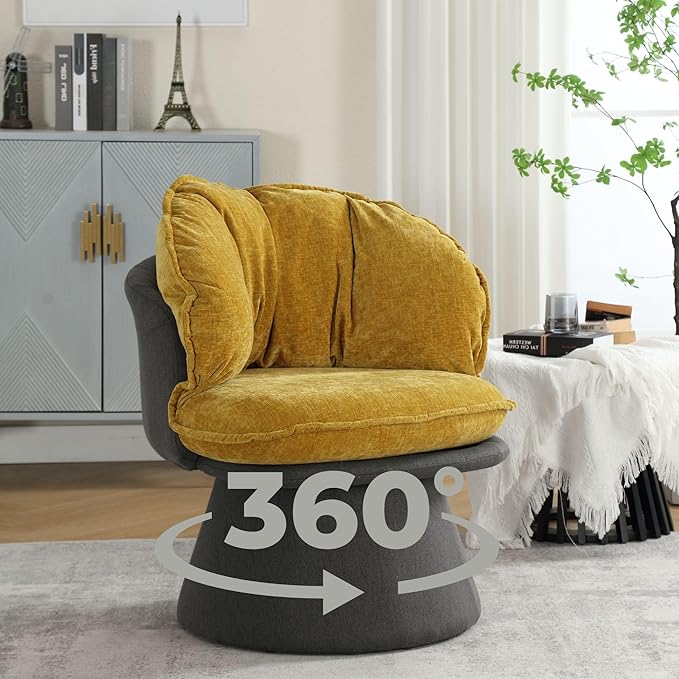 Swivel Accent ChairModern Round Armchair Reading ChairsThick Density Fabric Barrel Chairs for LivingBedroomLoungeYellow