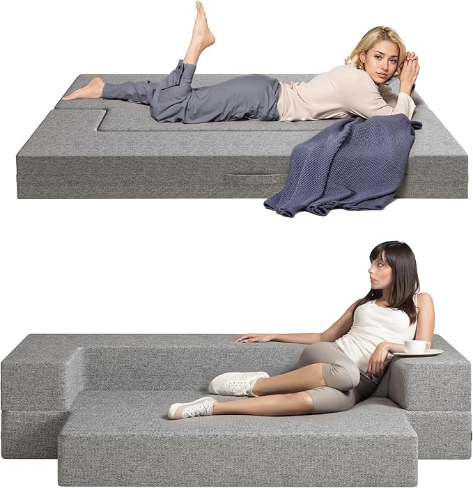 Daneey 10 Inch Folding Sofa Bed Couch Futon Sofa Bed Foam Floor Sofa Bed Floor Couch Sleeper Bed for Living Room Bedroom Dorm Guest Room Floor Mattress Twin Easy to Clean