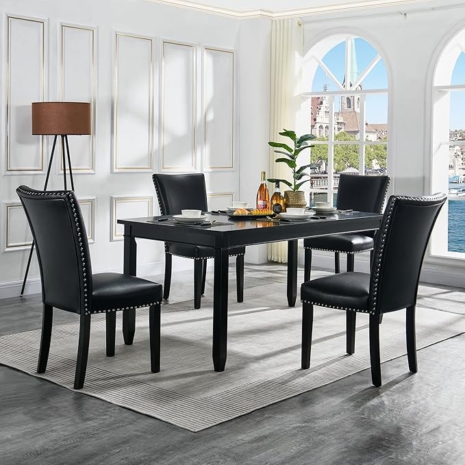 Parson Dining Chairs Set of 2 Nailhead Trim Contemporary Accent Chair for Dining Table Modern Upholstered PU Leather Chairs for Bedroom Vanity Living Room Kitchen