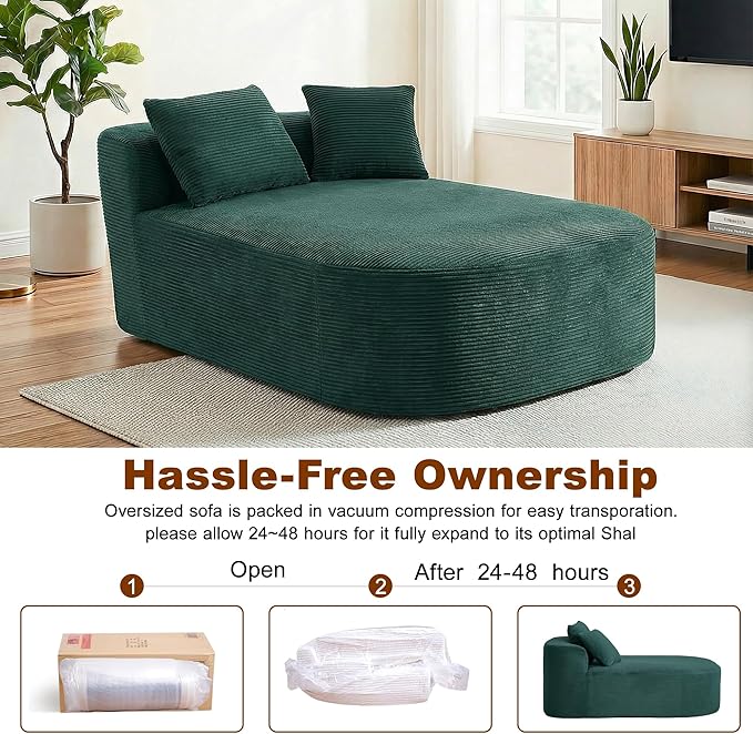 Chaise Lounge Chair Indoor 67.5 Oversized Boneless Couch Could Comfy Upholstered Sleeper Sofa Bed Corduroy Plush Modern Curved Floor Sofas Chair with 2 Pillows for Readng Living Room Bedroom Apartment