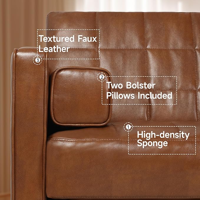 70” W Modern Couch Faux Leather Couch with Cushions and Pillow Upholstered Sofa CouchesDeep Seat Sofas for Living RoomLoveseat Sofa and Couch (Brown)