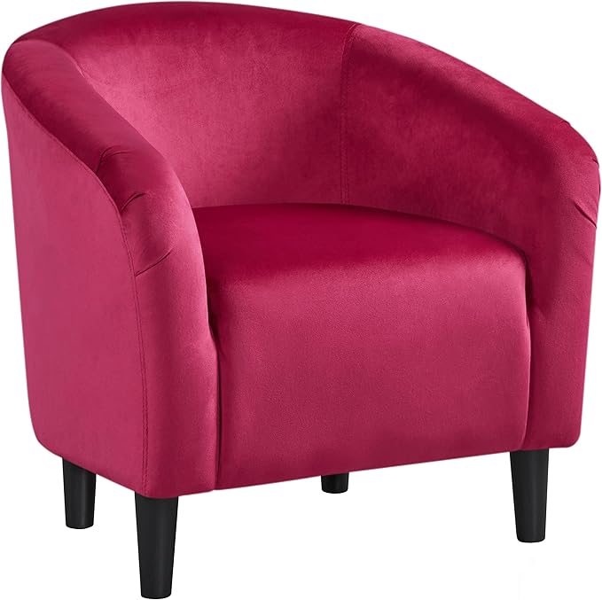 Yaheetech Club Chair Velvet Accent Chair Upholstered Barrel Chair Sitting Chair with Armrest and Low Back for Living Room Bedroom Rose Red