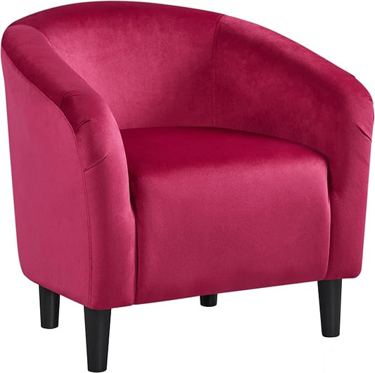 Yaheetech Club Chair Velvet Accent Chair Upholstered Barrel Chair Sitting Chair with Armrest and Low Back for Living Room Bedroom Rose Red
