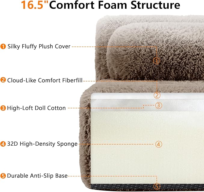 Boneless Couch Sectional Couches for Living Room 114.7'' L Shaped Modular Sectional Sofa with Ottoman Comfy Plush Cloud Couch with Deep Seat Oversized 3-Seater Modular Couches Brown