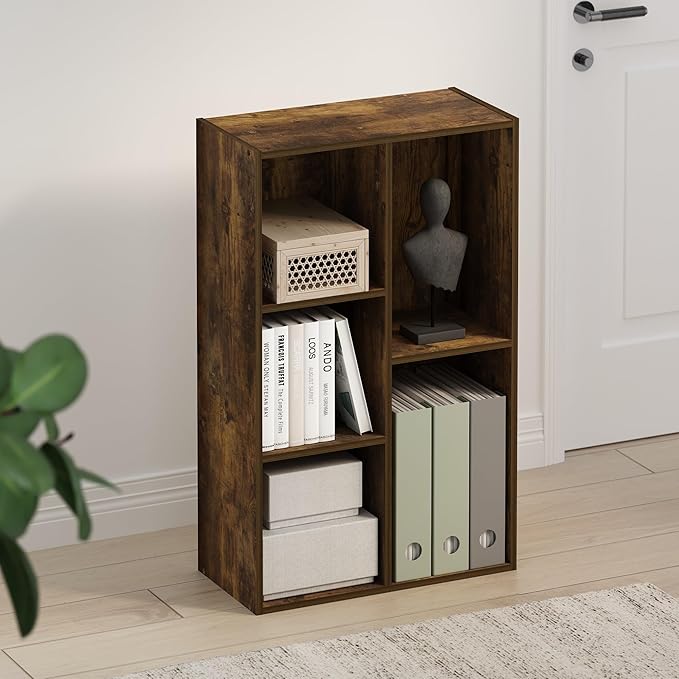 Furinno TOMI TV Stand 5-Cube Entertainment Center with Open Shelf Reversible TV Console for Living Room Bedroom Home Office Amber Pine