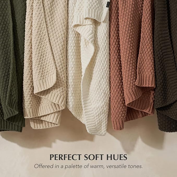 EVERGRACEHOME Chunky Chenille Knit Throw Blanket for Couch Soft Luxurious Moss Stitch Blankets for Bed Cozy Decorative Farmhouse Knitted Throws for Sofa Terracotta Clay 50 x 60