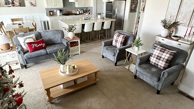 Sophia &amp William 3 Piece Living Room Furniture Set 1 Loveseat &amp 2 Accent Chairs Linen Fabric Comfy Sectional Sofa Couch for Living Room Bedroom Grey