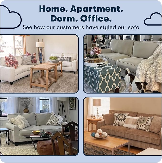 Serta Palisades 73 Track Arm Sofa Easy Care Polyester Soft Pillow Back Pocket Coil Seat Cushions Removable Covers Loveseat or Couch for Small Spaces Living Rooms or Bedrooms Pebble Gray