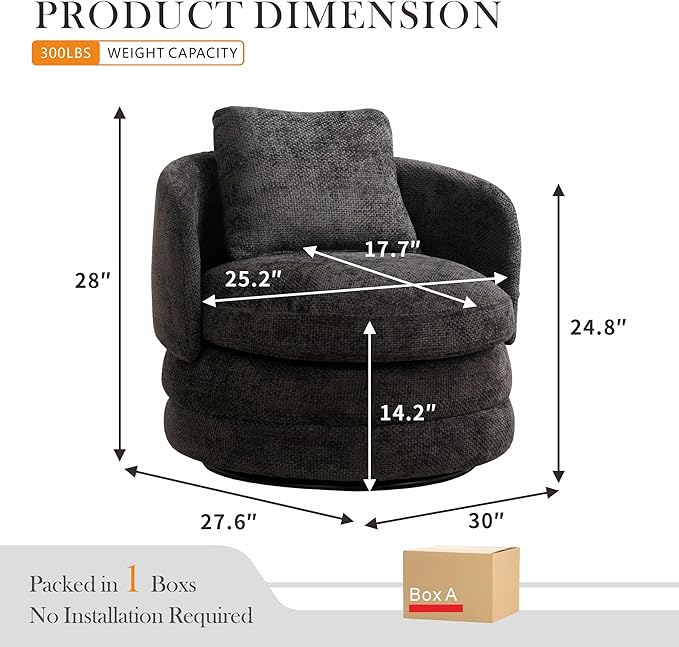 Aoiy &amp Wifon 30 W Swivel Barrel Chair 360 Degree Upholstered Swivel Accent Chair Comfy Modern Living Room Armchair for Living Room Bedroom Reading Room Apartment Chenille Dark Gray