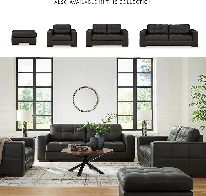 Signature Design by Ashley Luigi Modern Tufted Leather Match Sofa Black