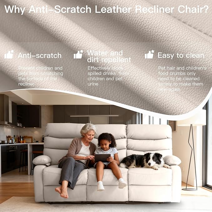 Reclining Couch Sofa Set Leather Recliner Couch Sofa and Loveseat Sets for Living Room RV Theater Seating(3 Seat Sofa+LoveseatBeige)