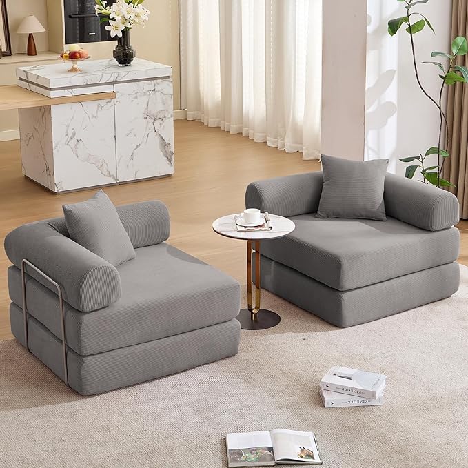 73 Convertible Modular Folding Sofa Bed 5-in-1 DIY Combination Fold Out Sleeper Sofa Bed Loveseat sleeper Couch with Removable Armrests Corduroy Floor Couch Small couches for small spaces Gray