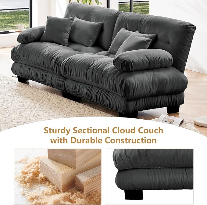 Aoowow Modern Modular Sectional Sofa94.4 Oversized Loveseat CouchChenille Cloud Couches for Living RoomTufted 2 Seater Cloud Sofas with Deep Seat (Chenille Grey 2 Seater)
