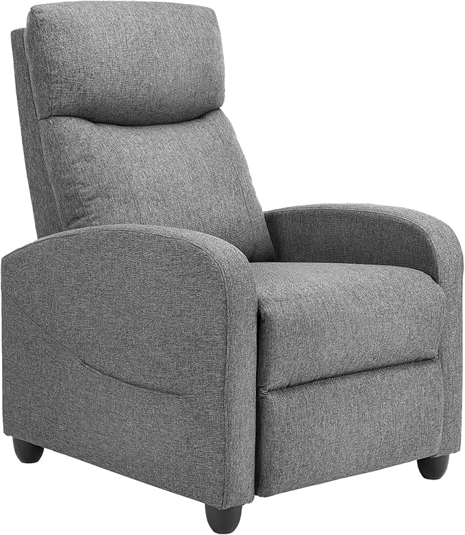 Sweetcrispy Recliner Chair Fabric Recliner Sofa No Massage Home Theater Seating with Lumbar Support Adjustable Push Back Overstuffed High-Density Sponge Reclining for Living Room Grey