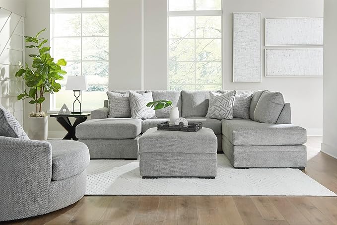 Signature Design by Ashley Casselbury Contemporary Upholstered Oversized Swivel Accent Chair with 3 Throw Pillows Light Gray