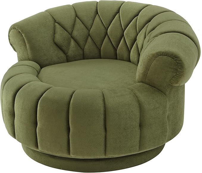 Swivel Accent Barrel Round Chair Comfy Chenille Reading Sofa Chair for Living Room Bedroom (Green)