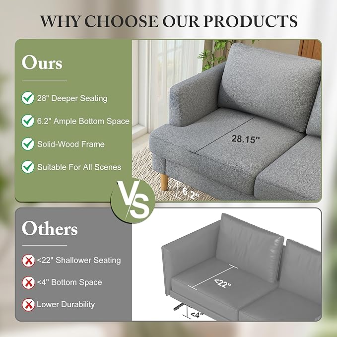 Loveseat Sofa 56 Small Couches for Small Spaces Mid Century Love Seat Couches for Living Room Upholstered 2-Seater Couch for Bedroom Apartment Grey