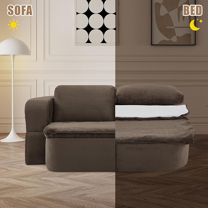 Convertible Folding Sofa Bed 75 Futon Floor Couch Modular Sleeper Loveseat Sectional Couches Boneless Cloud Plush Fluffy Fabric for Living Room Guest Room No Assembly Required Brown