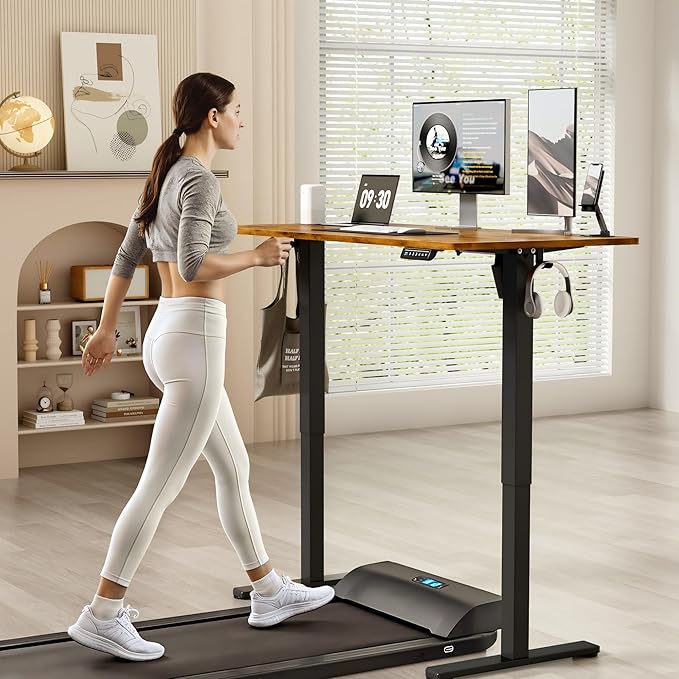 YESHOMY Height Adjustable Electric Standing Desk 55 x 24 Inches Memory Home Office Sit Stand up Desk with Phone Holder and USB Charging Port Rustic Brown