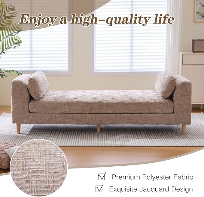 Chifee &amp Vingol 83.1 W End of Bed Bench King Size Bedroom Benches Upholstered Entryway Bench with Removable Pillows for Living Room HallwayWheat