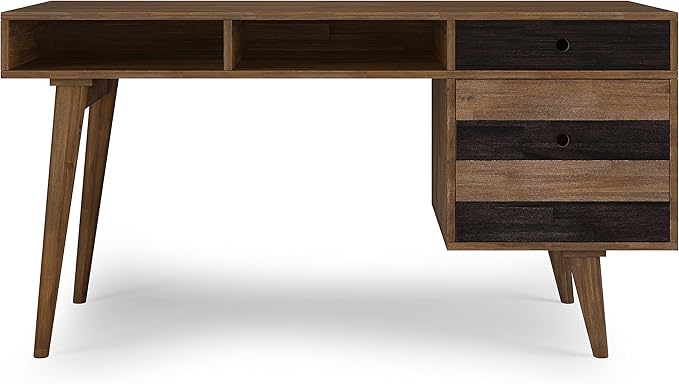 SIMPLIHOME Clarkson Desk - 60 Inch Wide Solid Acacia Wood Writing Desk in Rustic Natural Aged Brown Contemporary Home Office Computer Table for Study with 2 Side Drawers and Open Storage Compartments