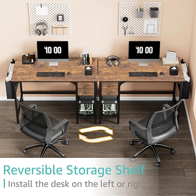Lufeiya Computer Desk with Drawers - 40 Inch Work Reversible Small Desk for Bedroom Home Office Simple Study Writing Table PC Desks with Drawer Storage Shelves Rustic Brown