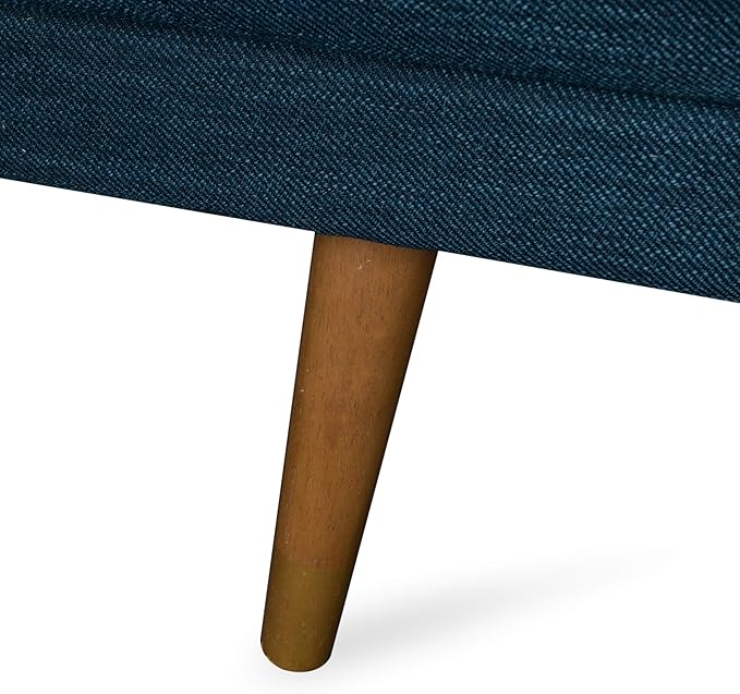 GDFStudio Mid-Century Modern Tufted Fabric Sofa Navy Blue and Dark Walnut