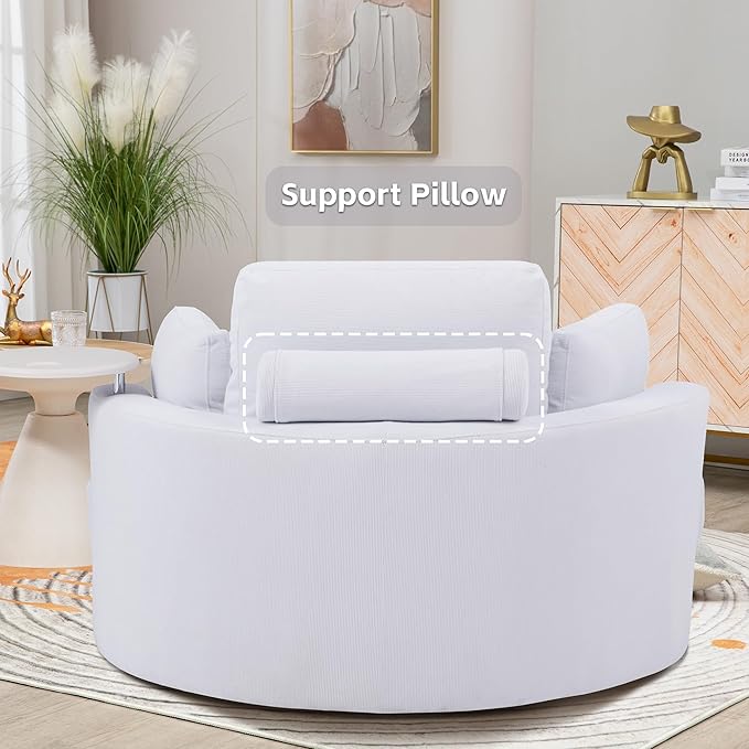 51'' Accent Swivel Barrel Chair with Storage Ottoman Modern Oversize Round Swivel Leisure Armchair for Living Room Hotel Club Lounge White