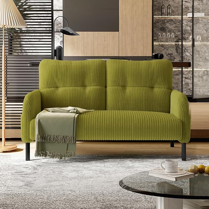 48 Small Loveseat Sofa for Small Space Corduroy Love Seat Couches with Black LegsComfy Couchs for Living Room Bedroom Apartment OfficeMid Century Modern Couch (Olive Green)