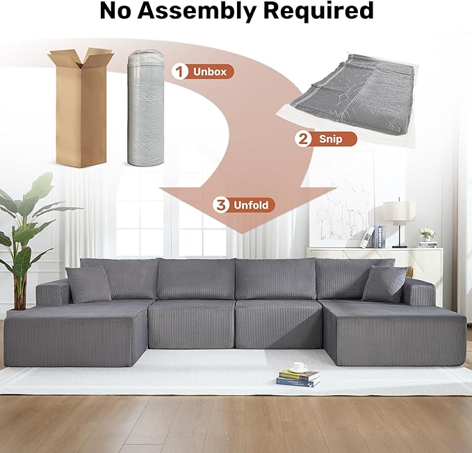 Modular Sectional Sofa146 U-Shaped Boneless Sofa for Living RoomOversized 4-Seater Deep Seat Cloud CouchesCorduroy Upholstered Corner Sofa CouchNo Assembly RequiredDarkgrey