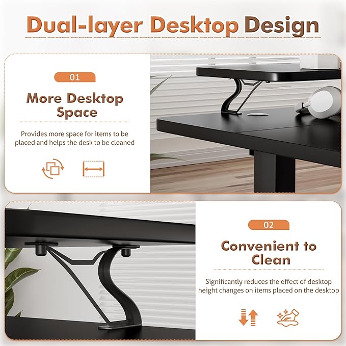 JUMMICO Electric Standing Desk Adjustable Height Desk 47 x 24 Inch with Monitor Stand Home Office Computer Desk (Black)