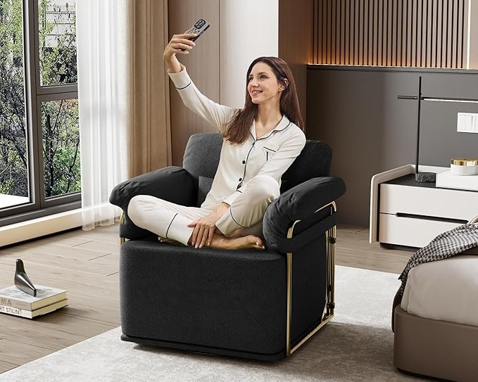 J.M.Deco Swivel Accent Sofa Chair Velvet Upholstered Reading Chair &amp Comfortable Armchair for Living Room Bedroom Reading Room Office (Square Seat * Black)