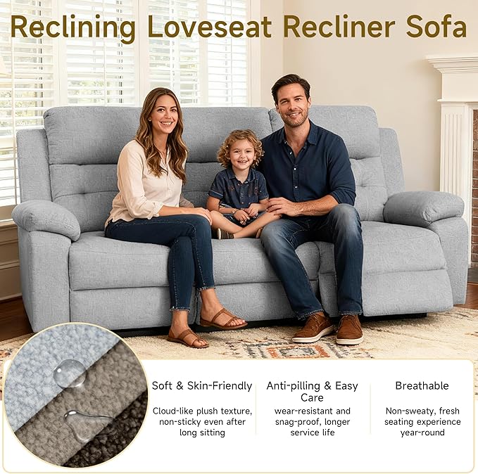 Reclining Love Seat Recliner Sofa Living Room Furniture Set Sofa and Loveseat Sets for Living Room RV(3 Seat+Loveseat Grey)