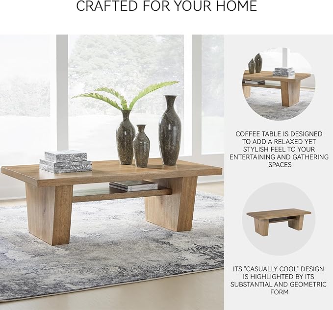 Signature Design by Ashley Kristiland Classic Cocktail Table with 1 Lower Shelf Light Brown