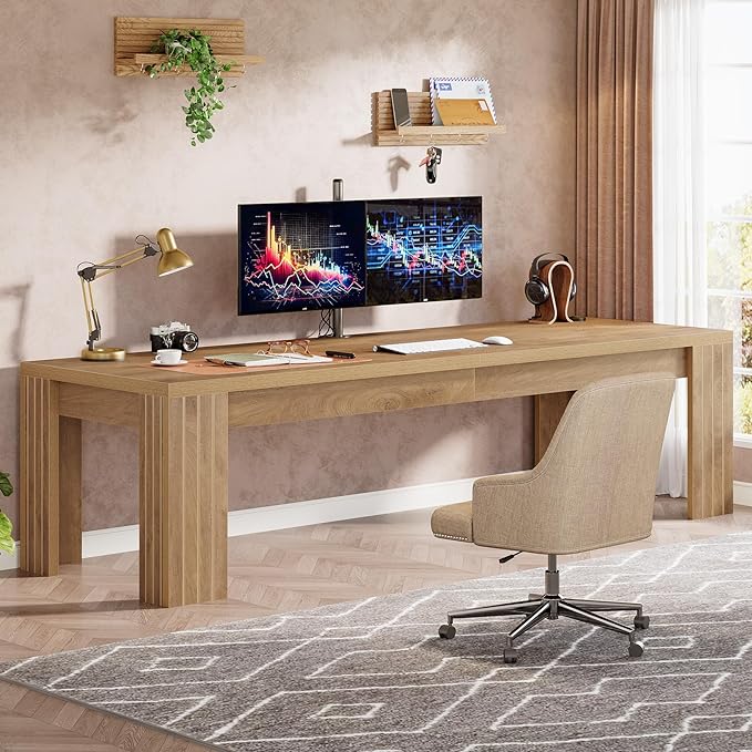 Tribesigns 78.7-Inch Extra Long Computer Desk Two Person Desk Double Gaming Table for 2 People Workstaion for Home Office Rustic Brown (Set of 2)