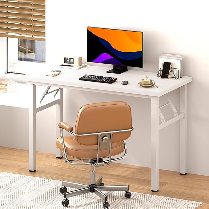SDHYL 39 inches No Assembly Foldable Computer Desk for Home Office Modern Simple Portable Study and Writing Table Conference Workstation with Metal Frame White