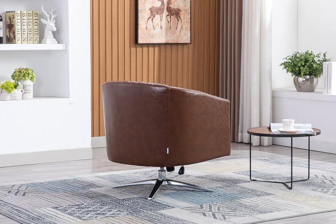 Swivel Barrel Chair Living Room Chair with Nailheads and Metal Base
