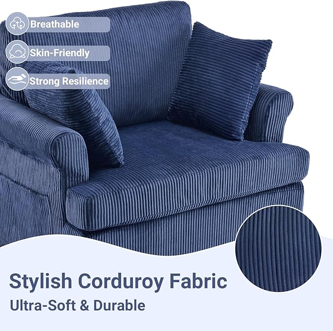 Karl home Swivel Accent Chair Set of 2 39 Oversized Armchair W/2 Pillows and 4 PocketsModern Corduroy Barrel ChairsComfy Single Sofa for Living RoomReadingBedroom and Office-Dark Blue