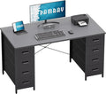 Pamray 47 Inch Computer Desk with 8 Fabric Drawers PC Gaming Desk Home Office Study Work Writing Table for Bedroom Grey