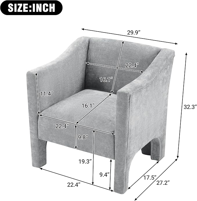 Christopher Knight Home Nory Modern Accent Chair with Arms Comfy Chenille Upholstered Barrel Armchair Extra Seating Lounge with Wood Frame Single Sofa for Living Room/Bedroom Grey