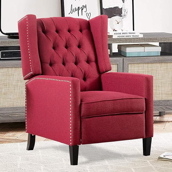 27 Wide Manual Red Wingback Chair Fabric Accent ChairLiving Room ChairUpholstered Single Sofa ChairReading Armchair for Bedroom Chair (Orange)