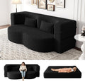 Folding Sofa Bed15 Full Size Boneless Couch for Living Room Teddy Fabric Foam-Filled Convertible Loveseat Sleeper Sofa Bed (Black-Teddy)