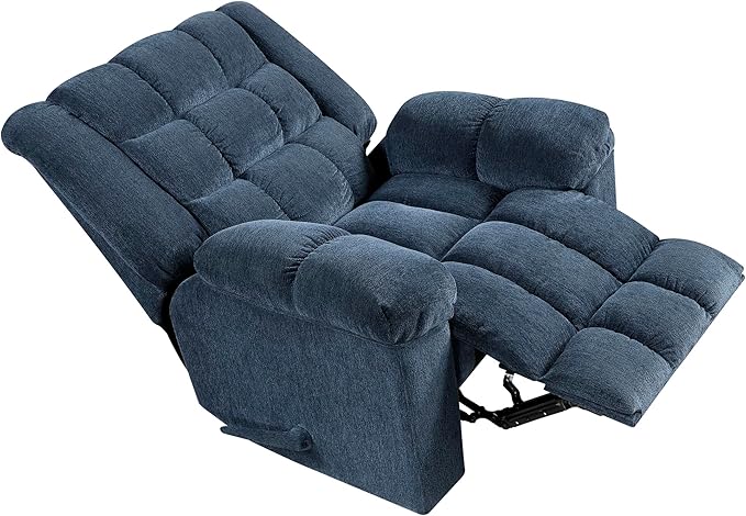 Lexicon Chenille Rocker Reclining Chair for Adults Rocker Pull Handle Recliner Nursery Chair for Living Room/Bedroom High Back Pillow Top Arms High Density Foam Cushions Blue