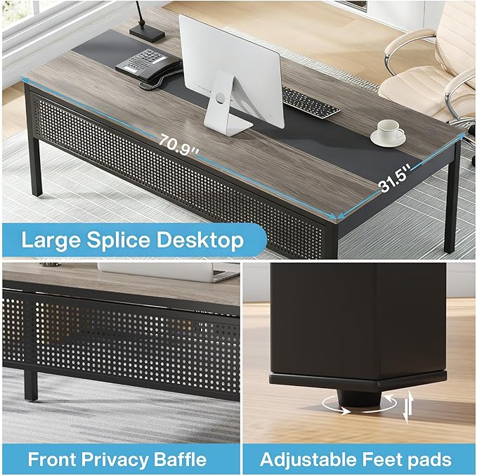 Tribesigns 70.8-Inch Executive Desk Large Office Computer Desk Workstation Modern Simple Style Laptop Desk Study Writing Table Business Furniture for Home Office (Grey and Black)