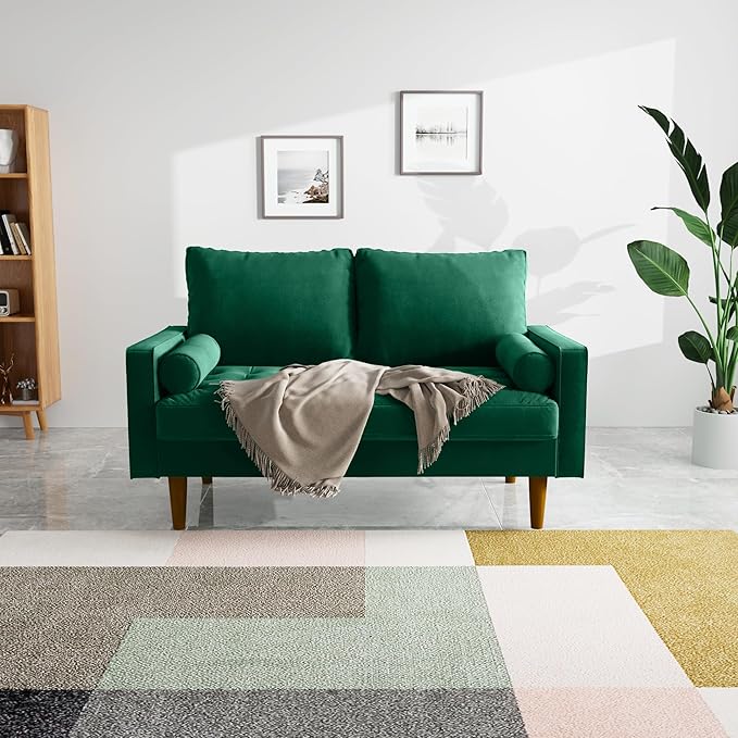 SILKIR Velvet Loveseat Sofa Love Seats Furniture for Small Spaces Mid-Century Modern Loveseats for Living Room Love Seat Couch 58 Inches Green