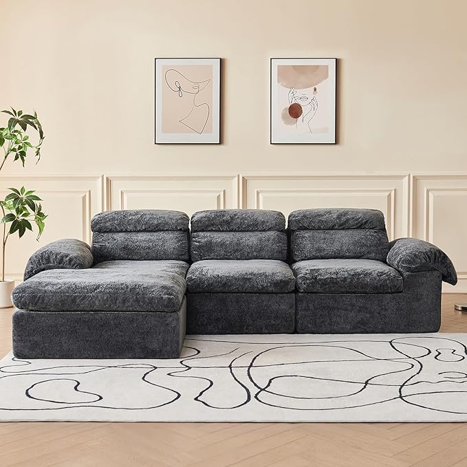 115.7 L Shaped Modular Sectional Sofa with Ottoman Cloud Boneless Couch Upholstered Sofa in a Box Flexible Module Combination for Living Room No Assembly Grey