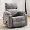 Swivel Rocker Recliner with Adjustable Armrests Rocking Nursery Chair with Adjustable Headrest Cup Holder Manual Recliner Nursing Chair for Breastfeeding Chenille Dark Grey